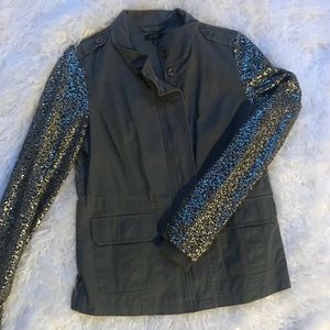 Army green jacket with sequin sleeves! Size M